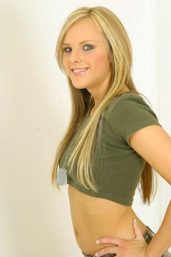 15P Blonde babe in army colors and cotton panties
