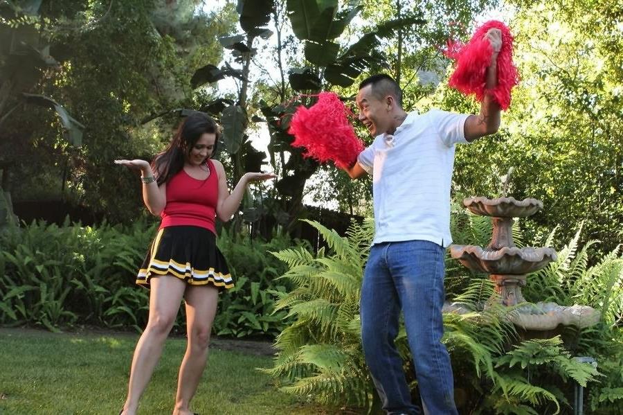 16P Brunette teen cheerleader Ally Style handling a massive dick outdoors