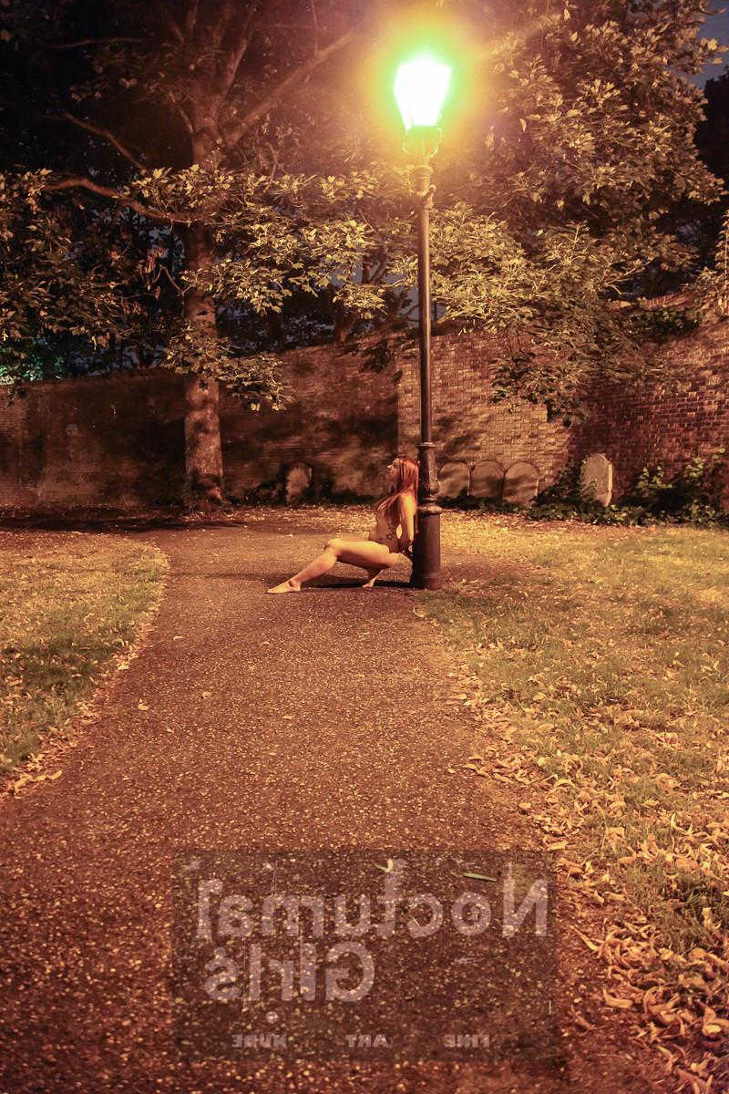 8P Red haired girl posing nude outdoor in the night time