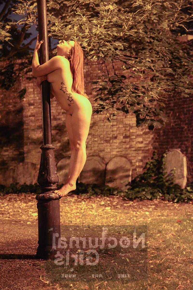 8P Red haired girl posing nude outdoor in the night time