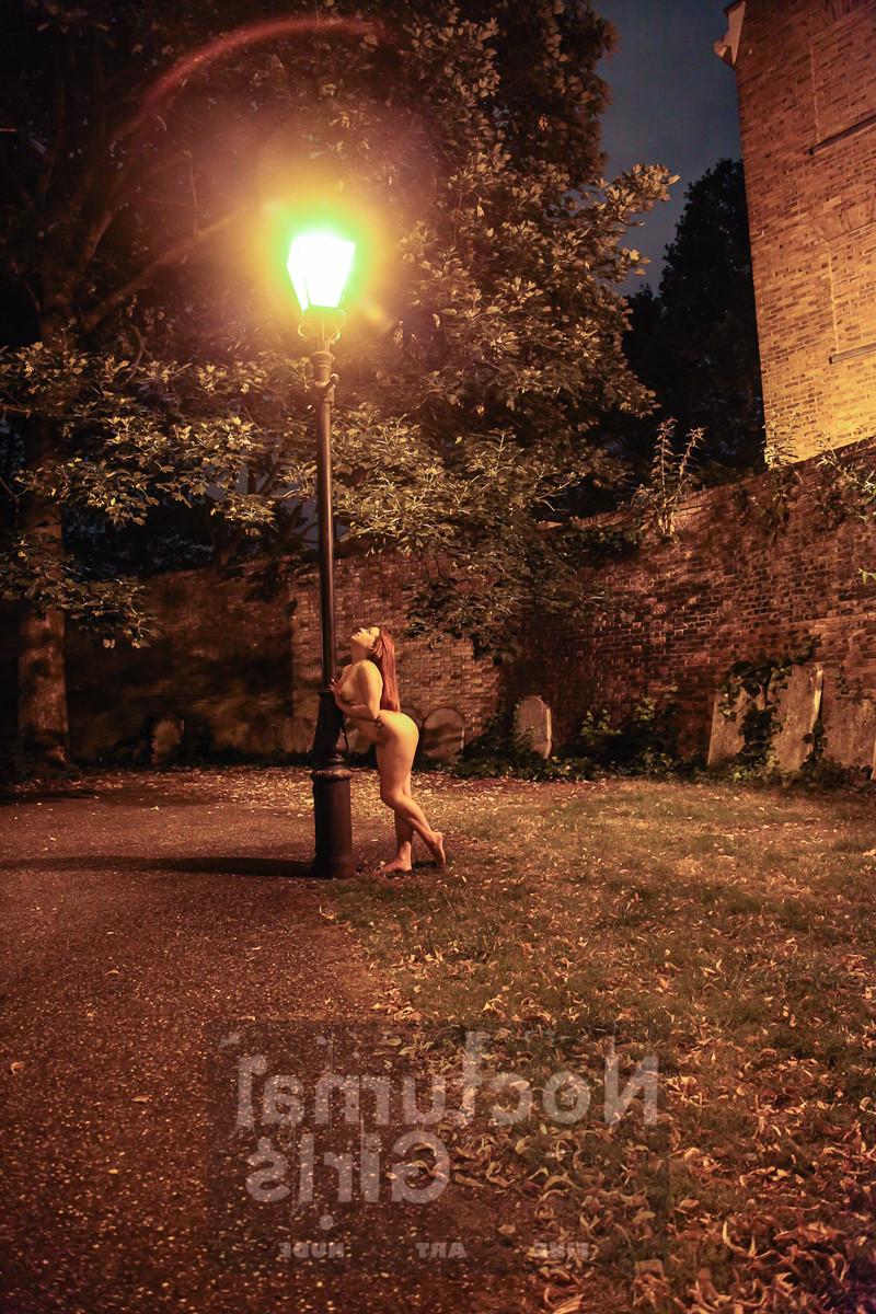 8P Red haired girl posing nude outdoor in the night time