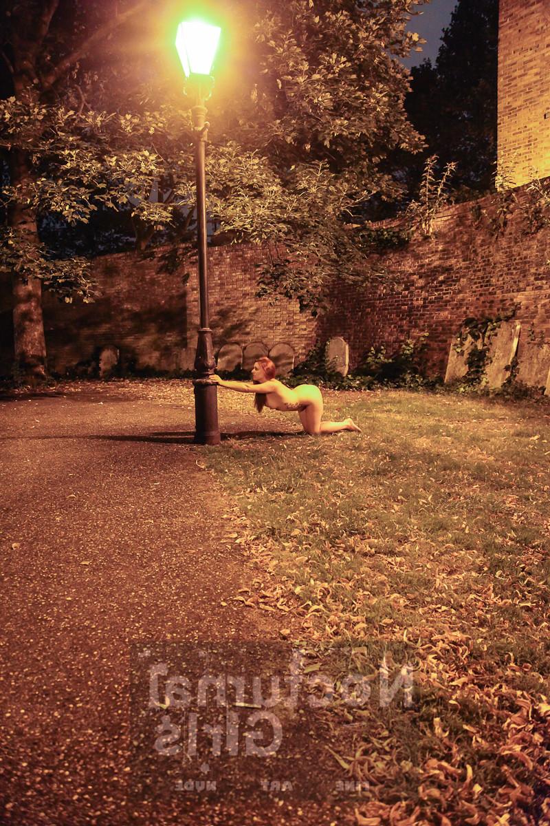 8P Red haired girl posing nude outdoor in the night time
