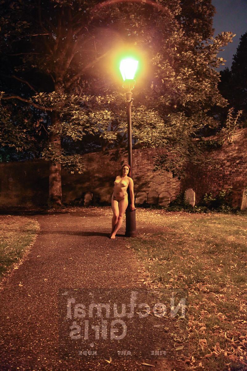 8P Red haired girl posing nude outdoor in the night time