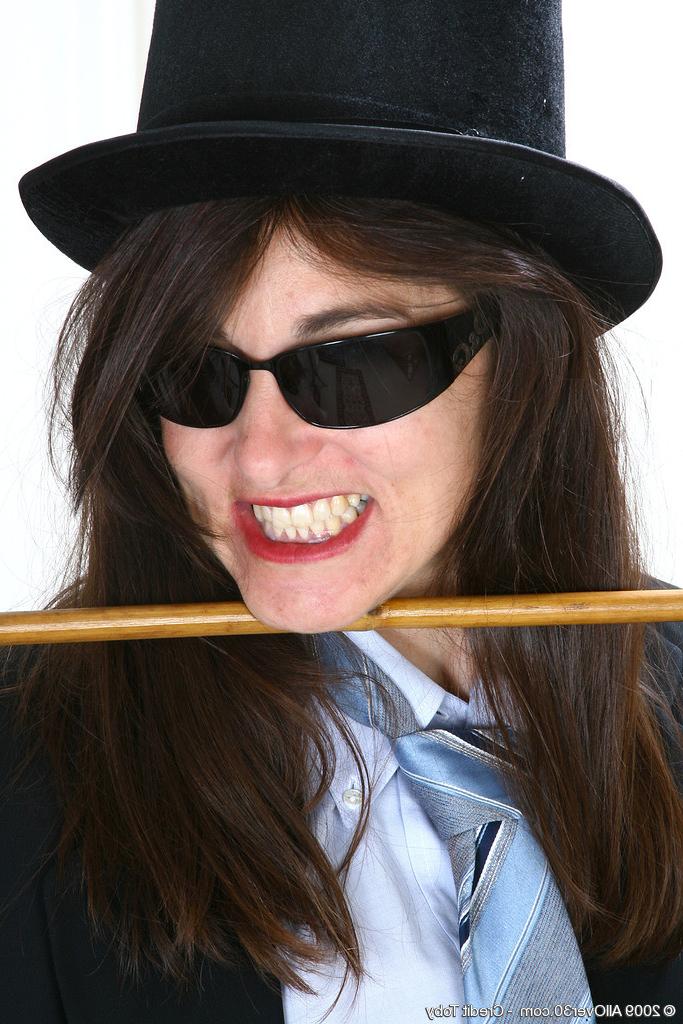 16P This is a truly hirsute brunette in a top hat and totally hairy pussy and armpit