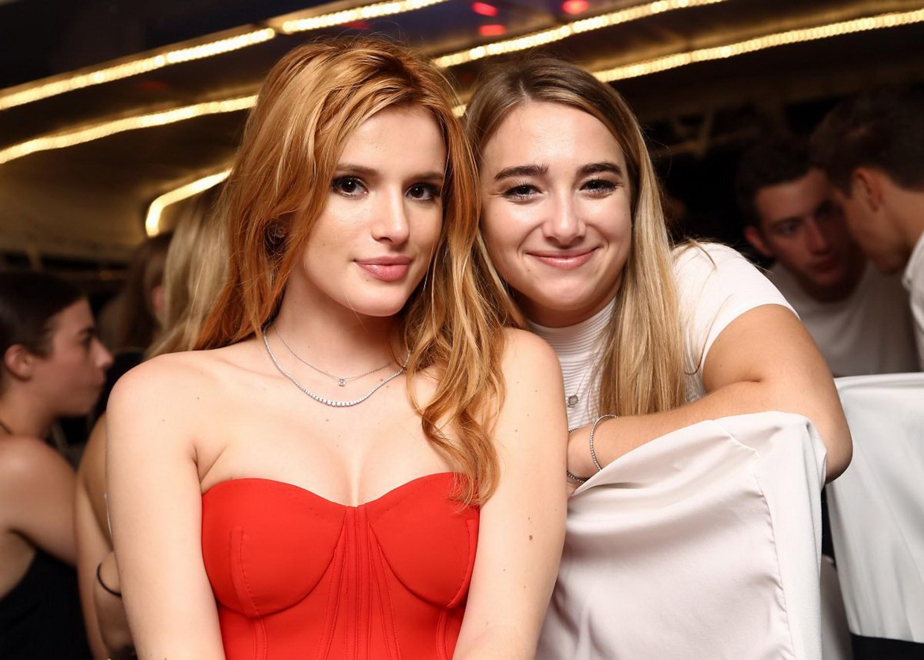 16P Bella Thorne busty in tight red tube dress for her birthday