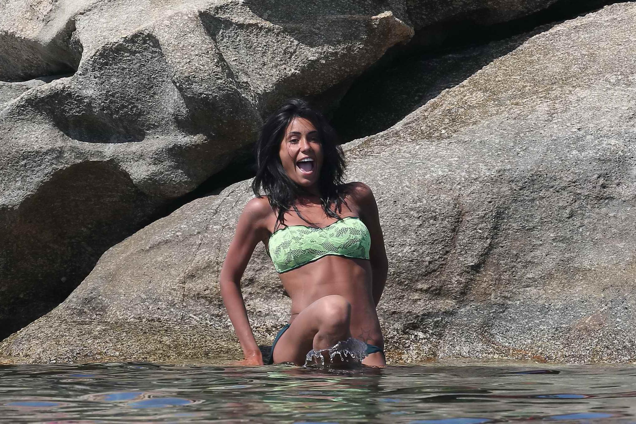 16P Federica Nargi busty in a green tube thong bikini at the beach