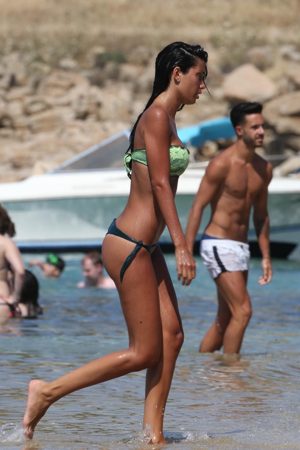 16P Federica Nargi busty in a green tube thong bikini at the beach