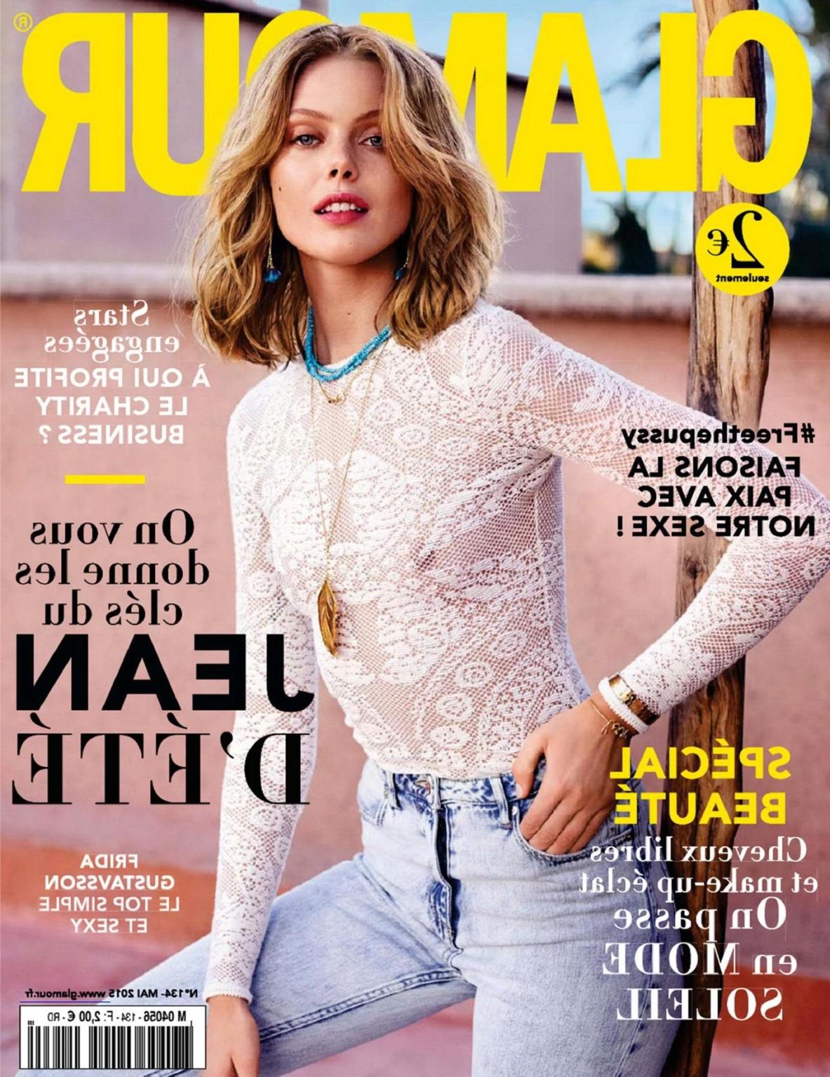 16P Frida Gustavsson showing off her small tits in the May 2015 issue of Glamour Fra