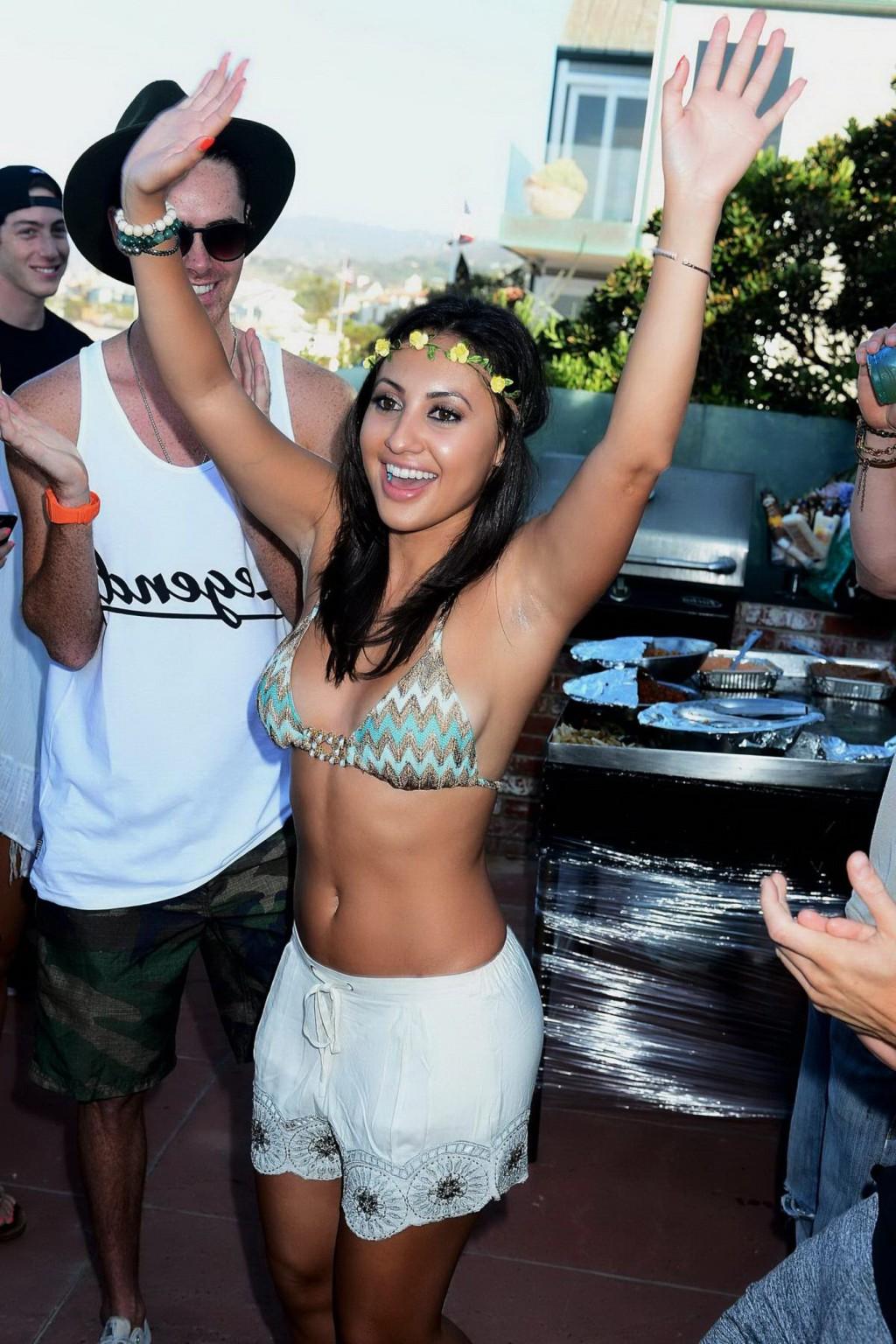 16P Francia Raisa busty in a colorful bikini top and shorts at her birthday party in