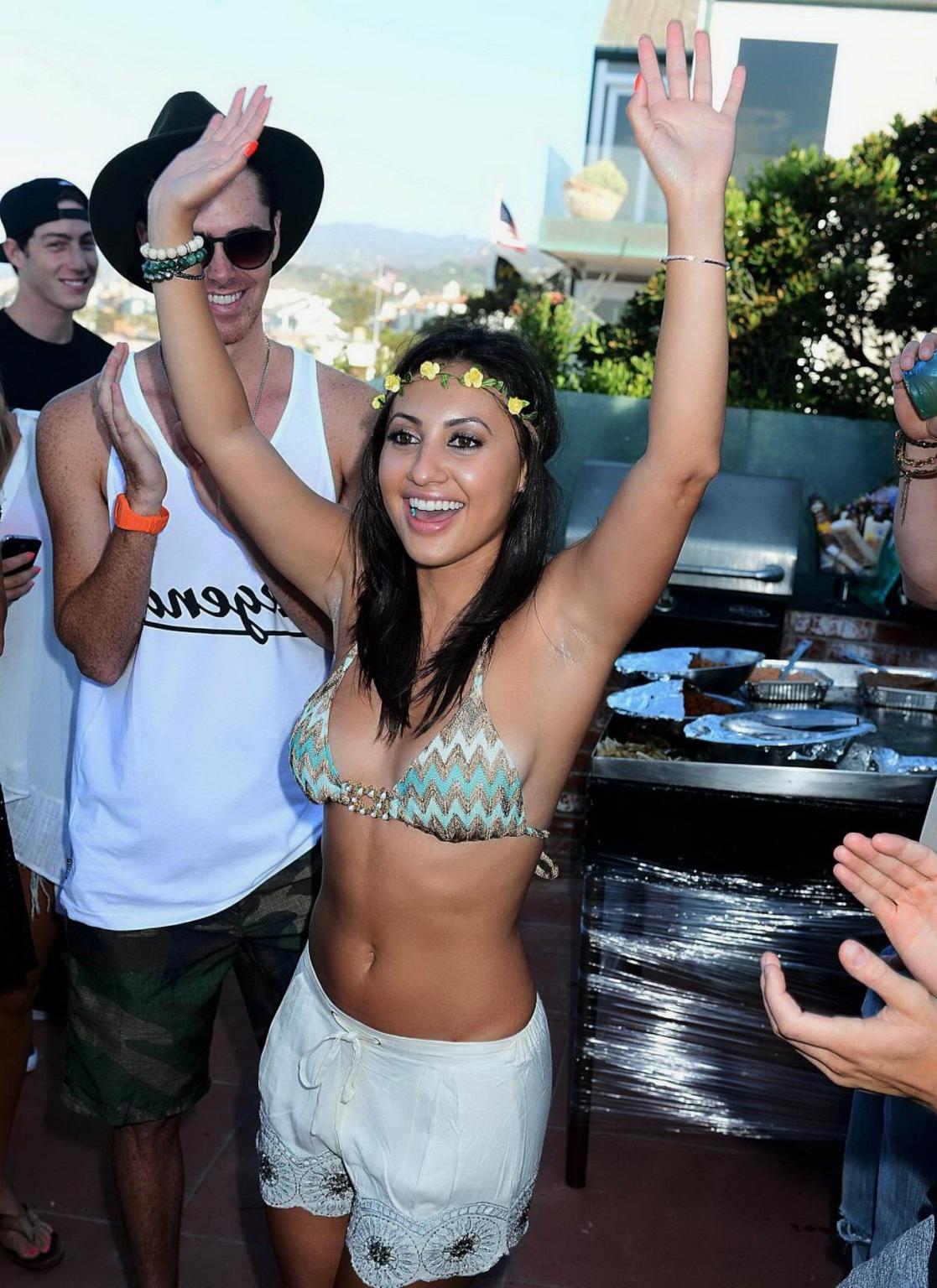 16P Francia Raisa busty in a colorful bikini top and shorts at her birthday party in