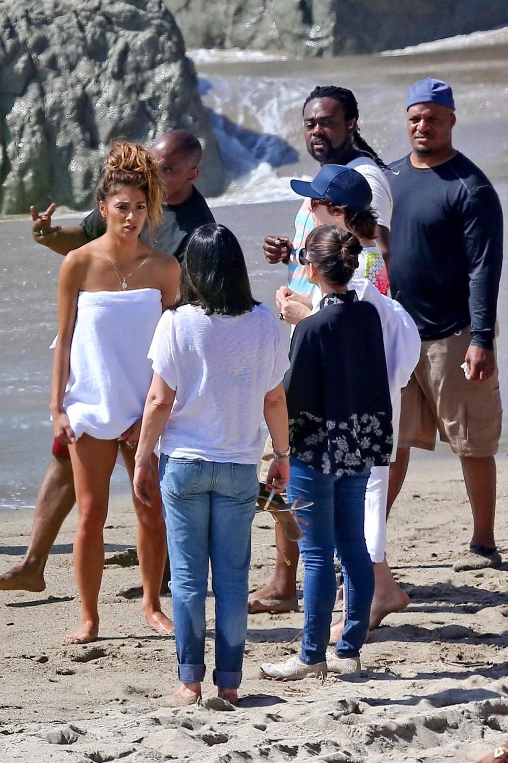 16P Nicole Scherzinger nip slip on the set of her new music video in Malibu