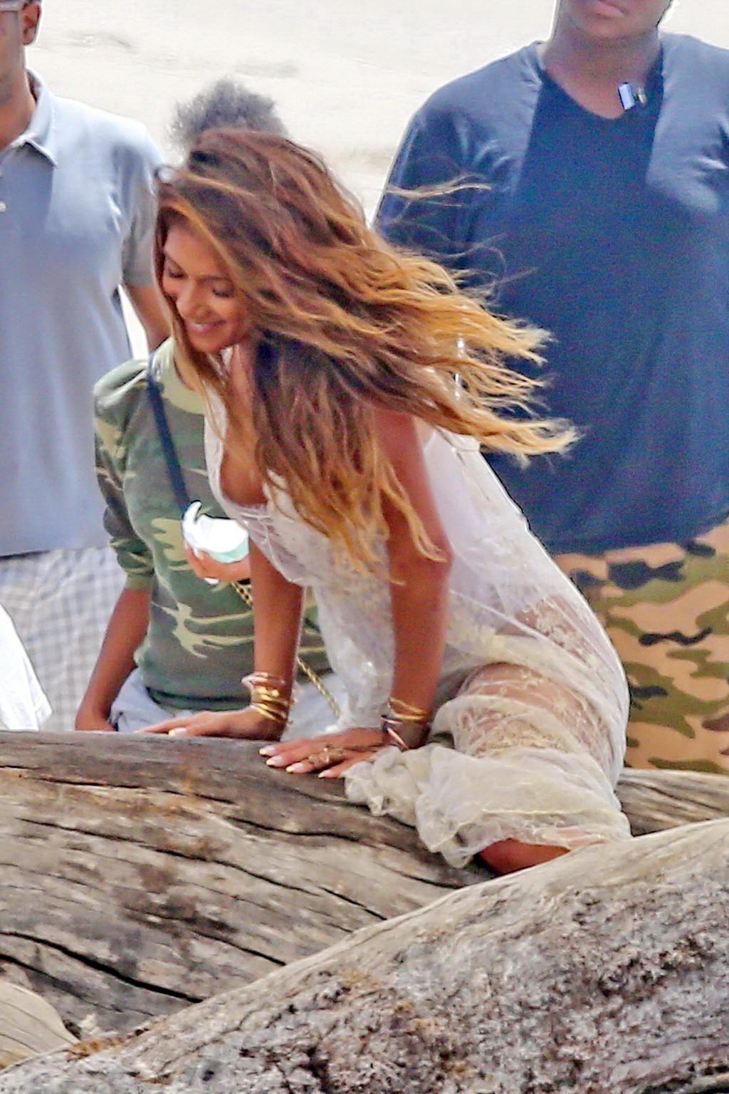 16P Nicole Scherzinger nip slip on the set of her new music video in Malibu