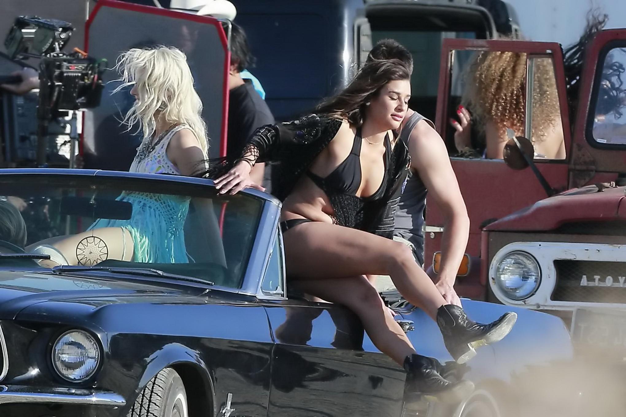 16P Lea Michele shows off her hot bikini body while filming her new music video