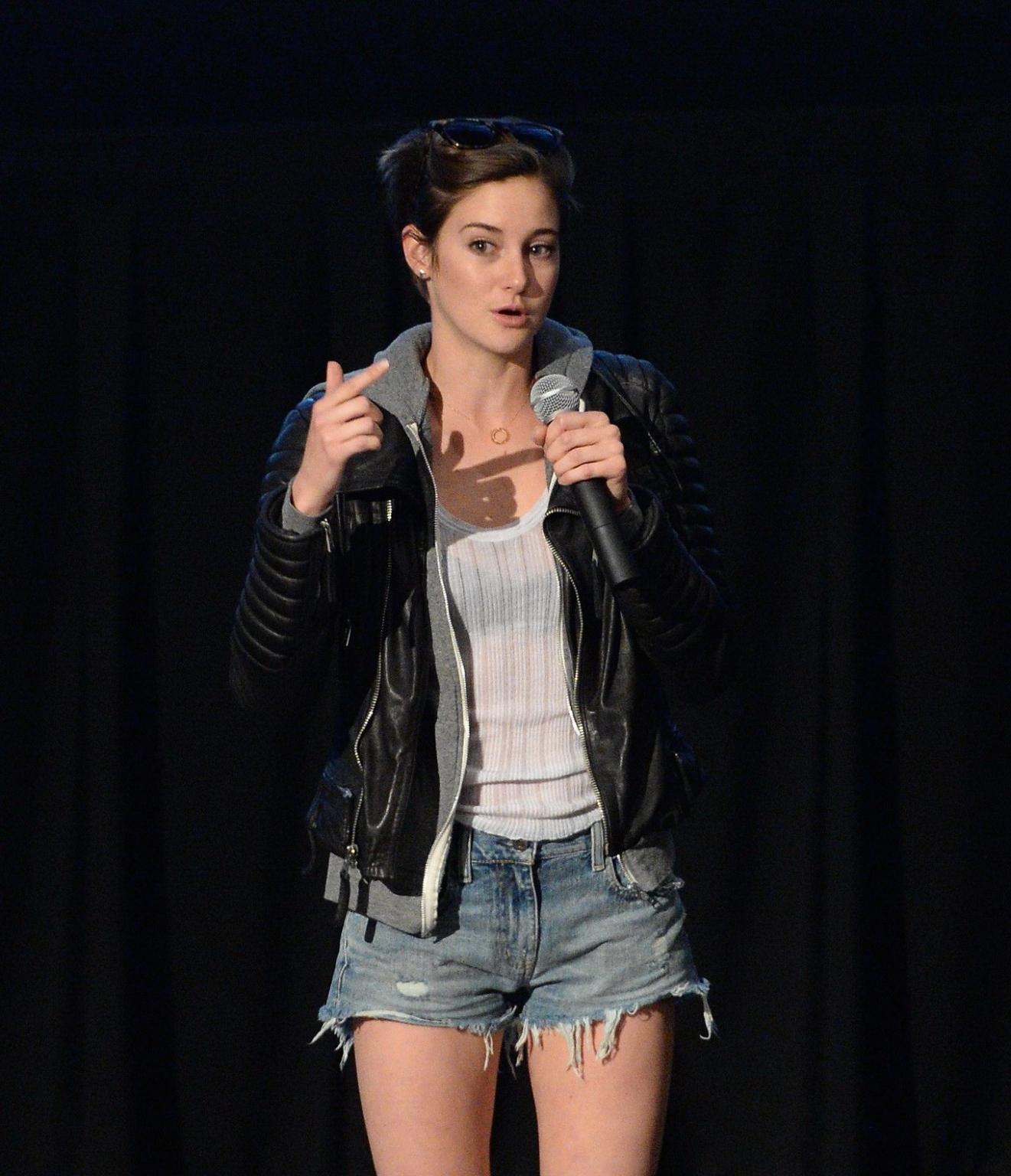 16P Shailene Woodley leggy  see through to bra at the private screening of 'Divergen