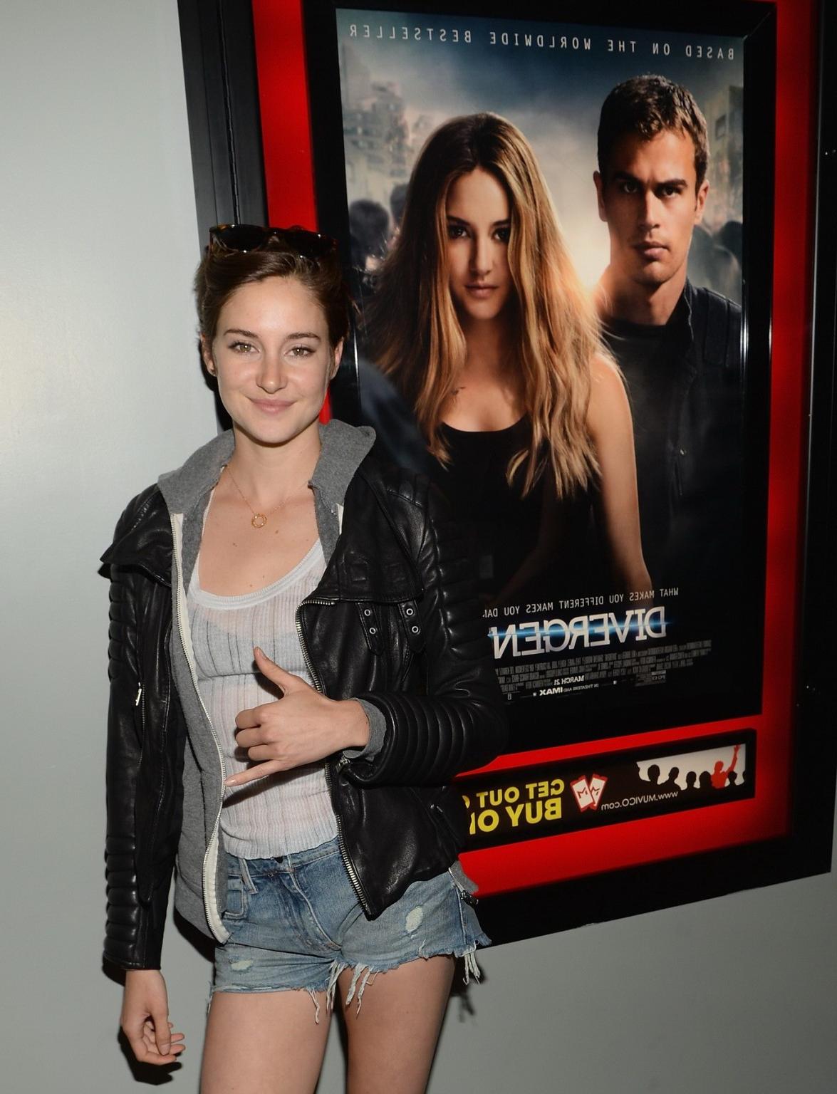 16P Shailene Woodley leggy  see through to bra at the private screening of 'Divergen