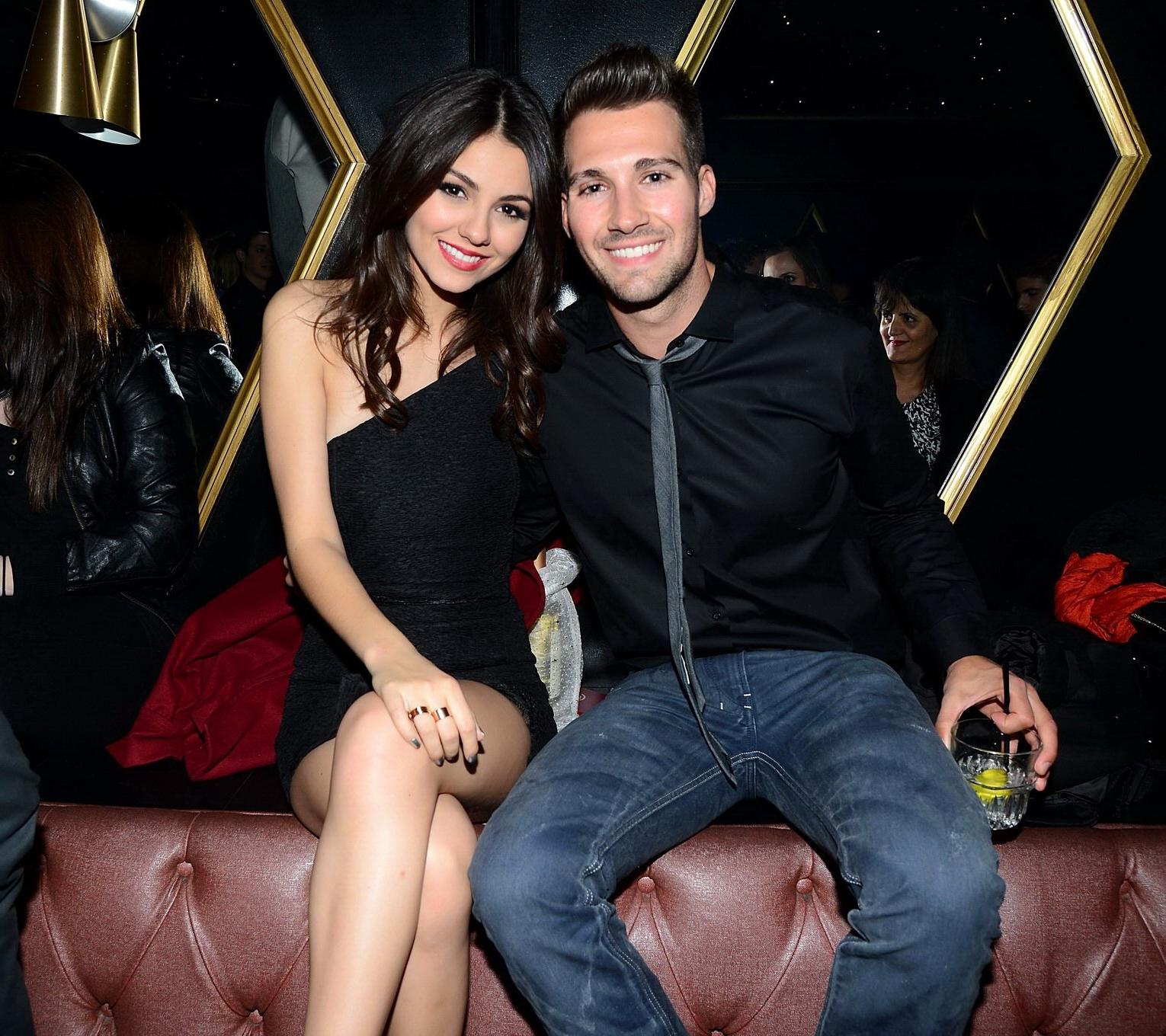 16P Victoria Justice leggy wearing a little black dress for her birthday party at Bo