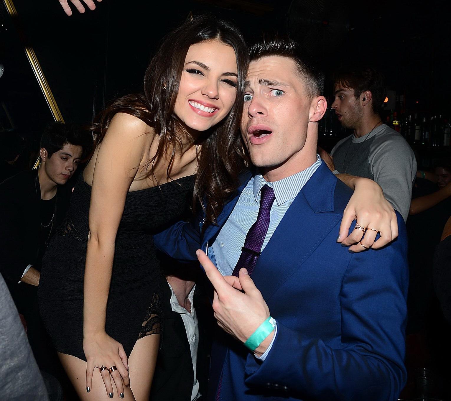 16P Victoria Justice leggy wearing a little black dress for her birthday party at Bo