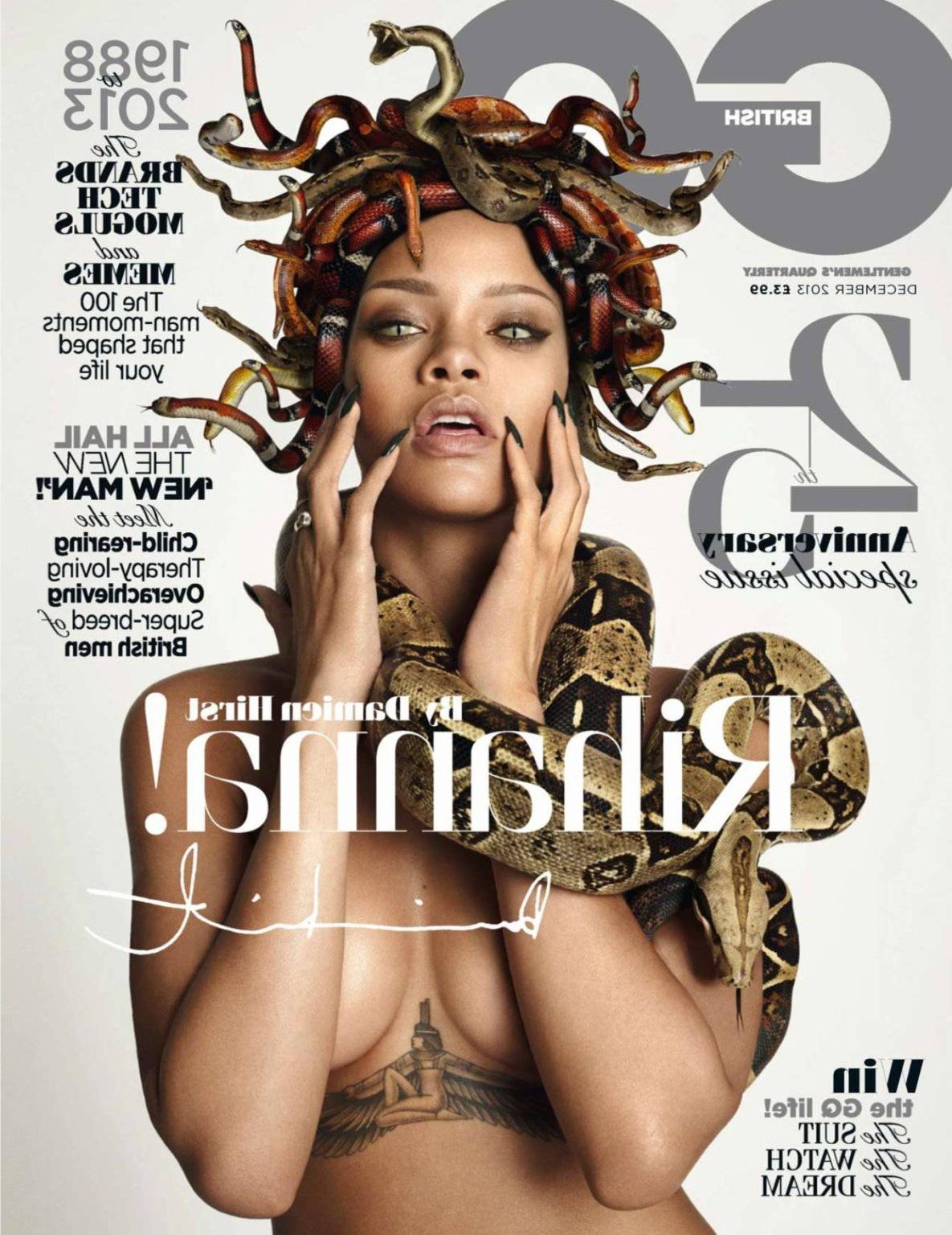 16P Rihanna fully nude but covered posing as the serpent-haired queen Medusa for the