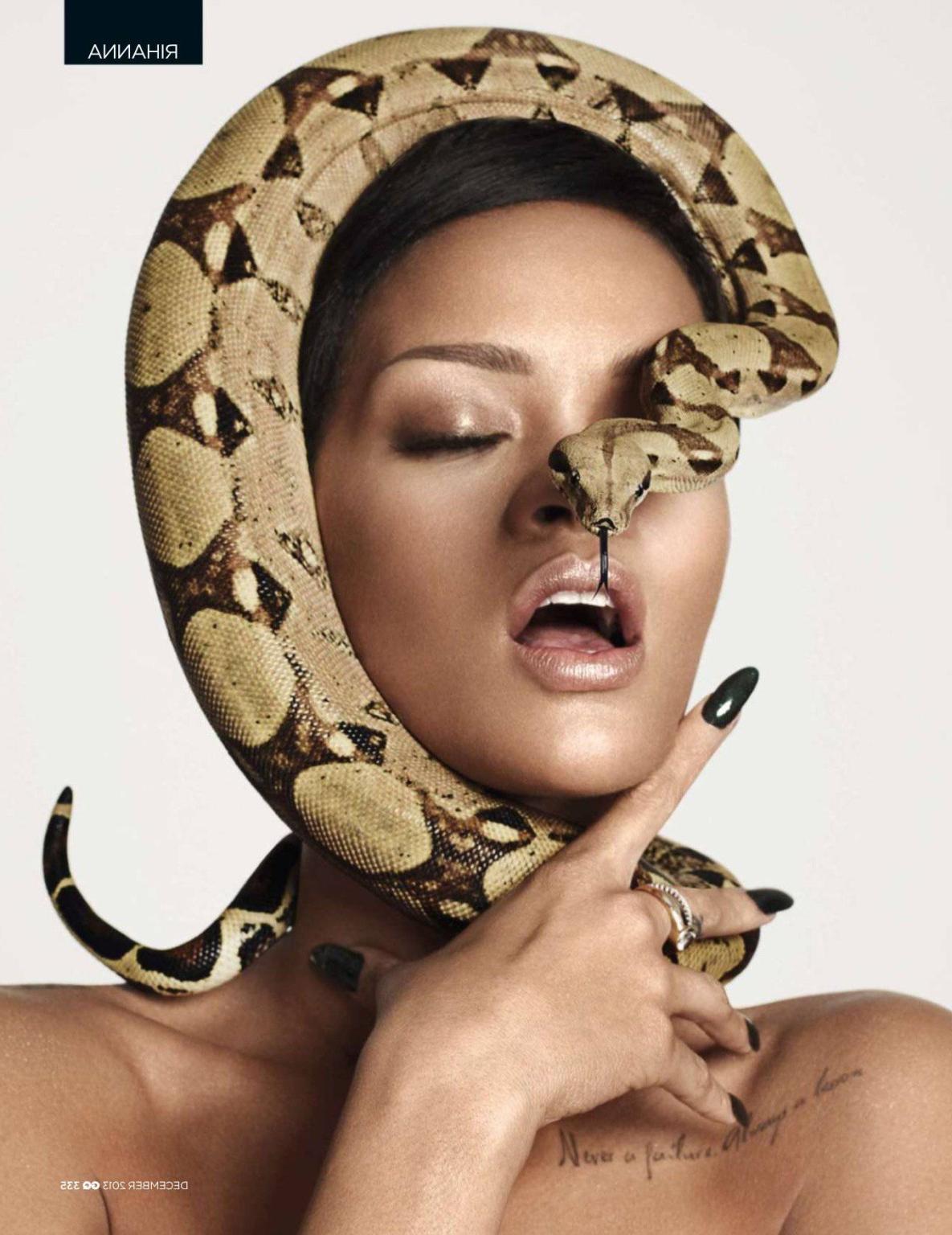16P Rihanna fully nude but covered posing as the serpent-haired queen Medusa for the