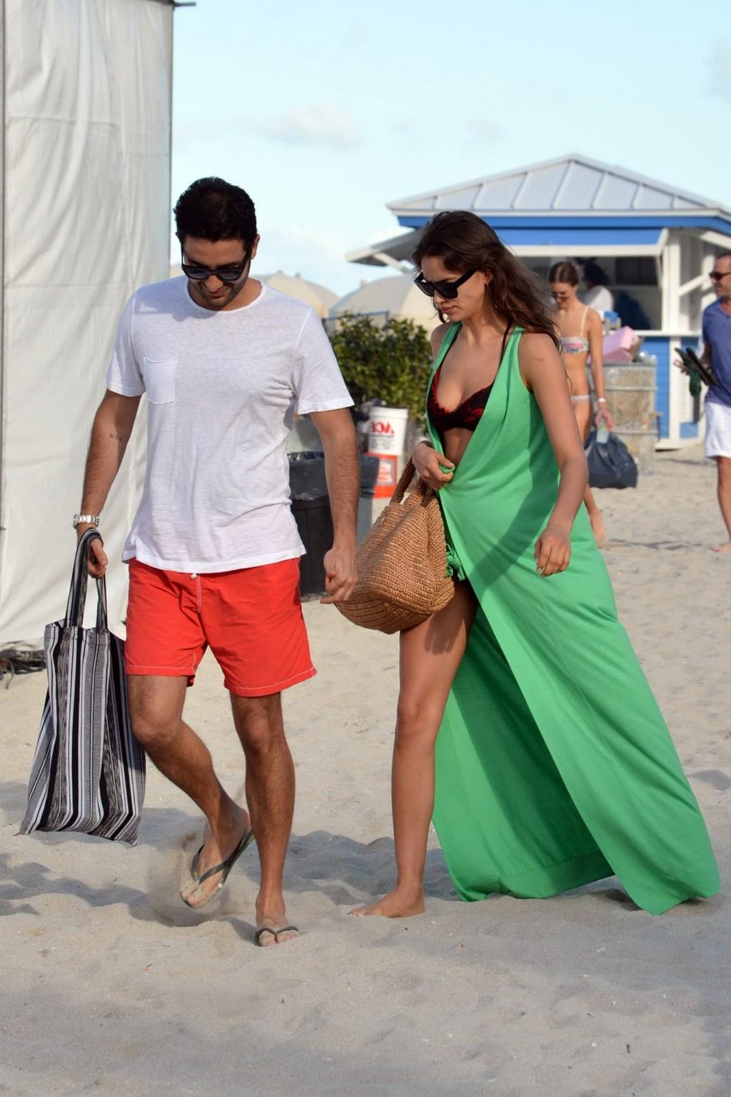 10P Irina Shayk wearing two thong bikini sets at the beach in Miami