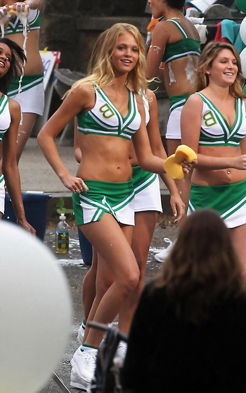 10P Erin Heatherton flashing her panties and boobs wearing cheerleaders outfit on th