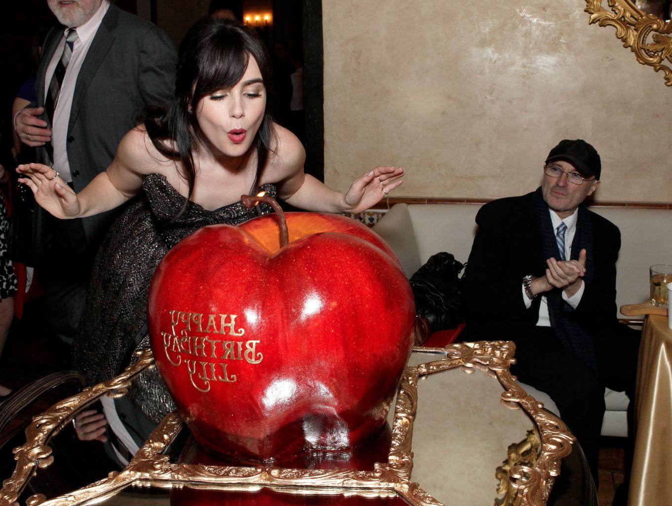 16P Lily Collins looks very hot in strapless dress on her birthday at Mirror-Mirror 