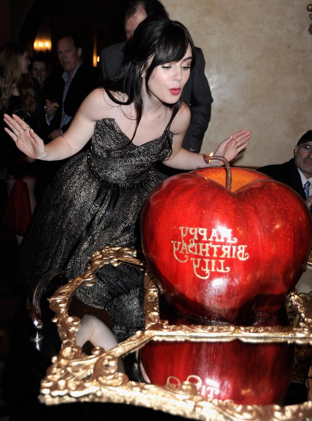 16P Lily Collins looks very hot in strapless dress on her birthday at Mirror-Mirror 