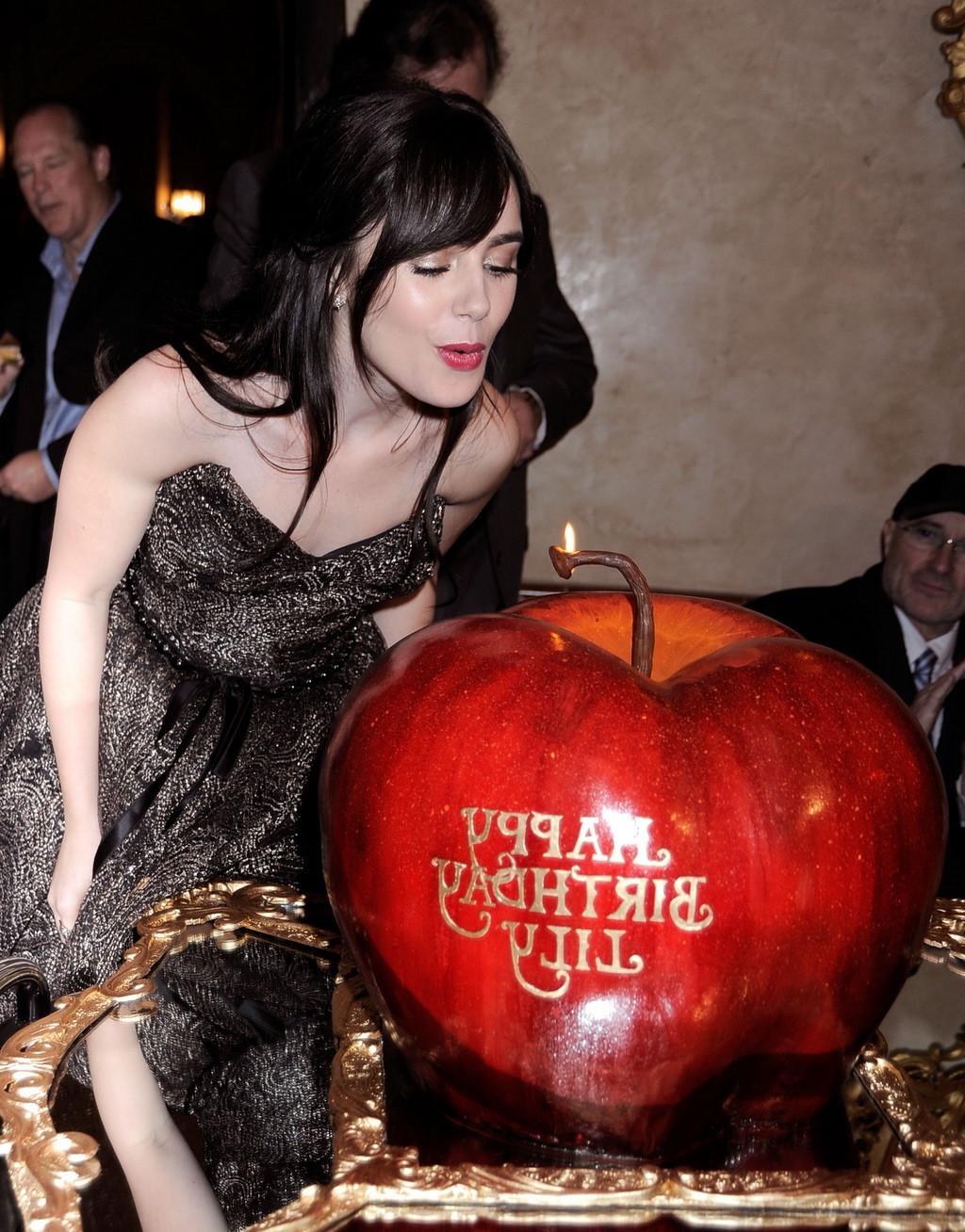 16P Lily Collins looks very hot in strapless dress on her birthday at Mirror-Mirror 