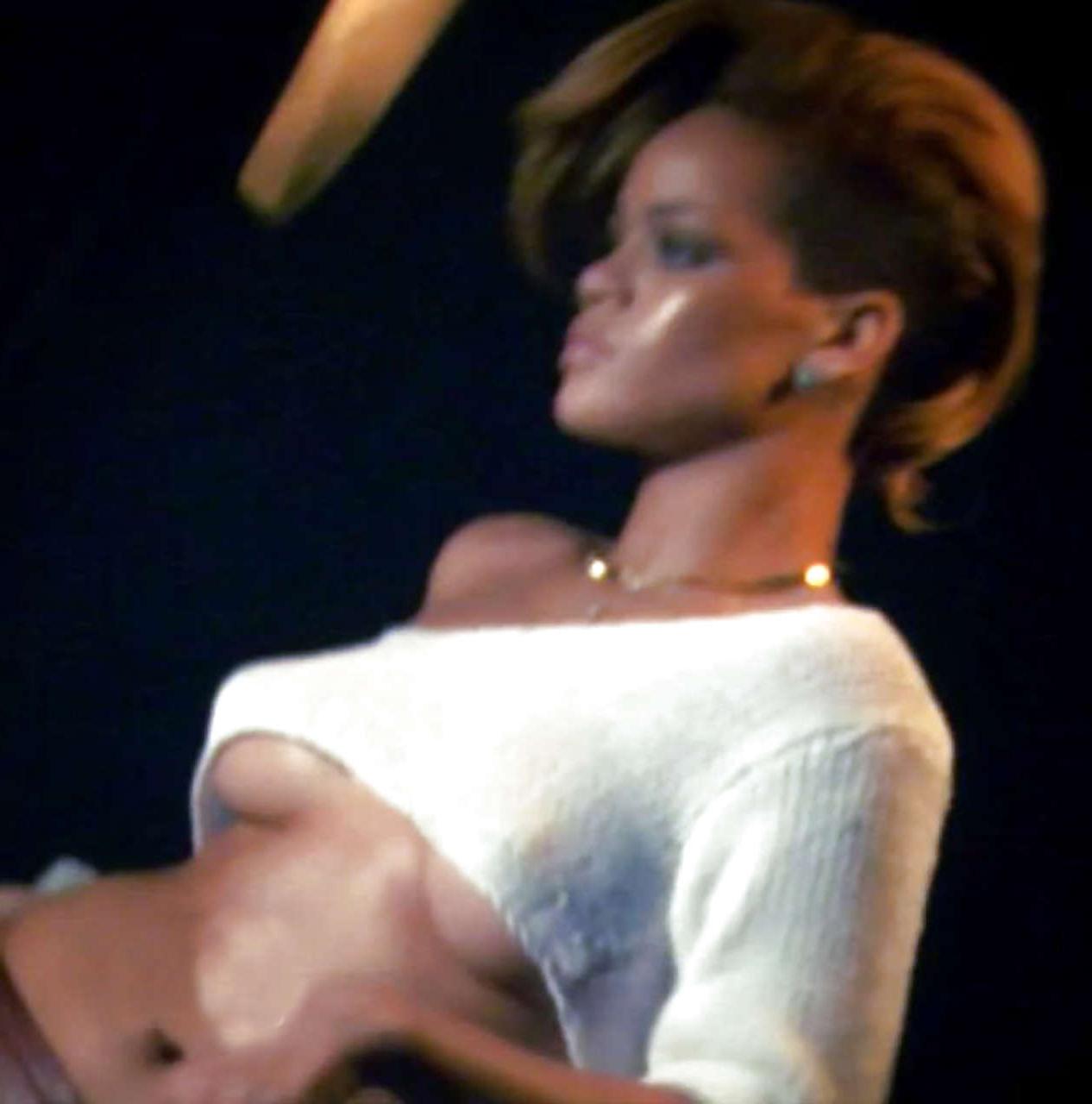 16P Rihanna topless paparazzi pictures while making video and on stage in fishnets