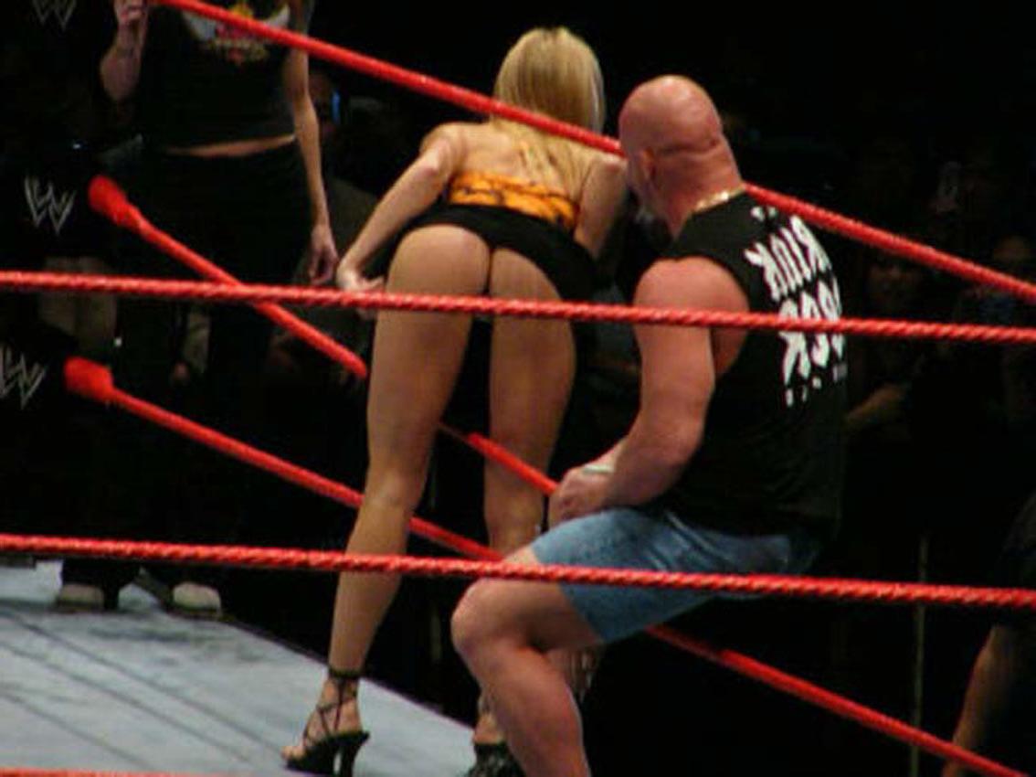 16P Stacy Keibler shows thong ass while wrestling