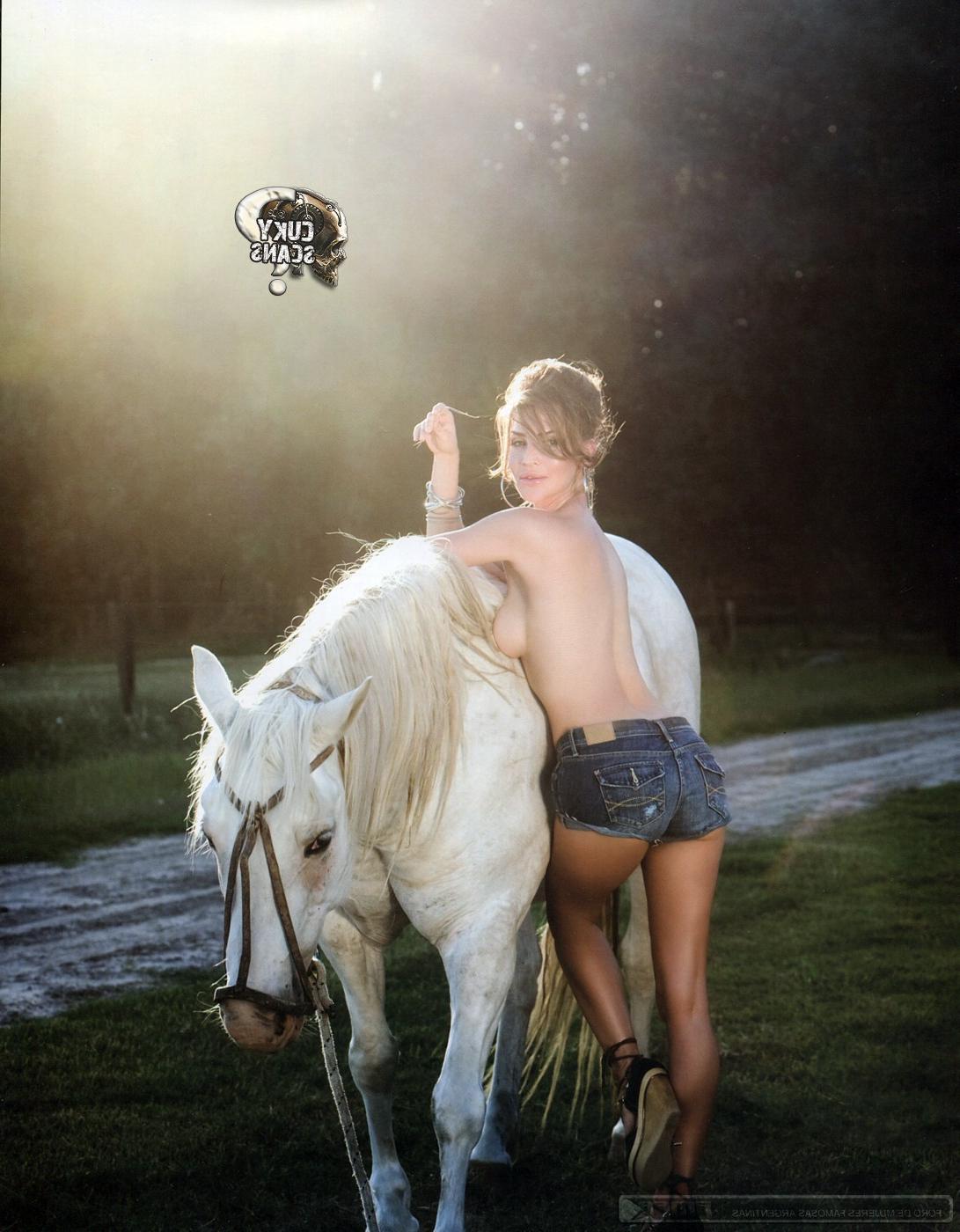 16P Maria Vazquez topless in denim shorts for the March issue of Argentinian SH 'zin