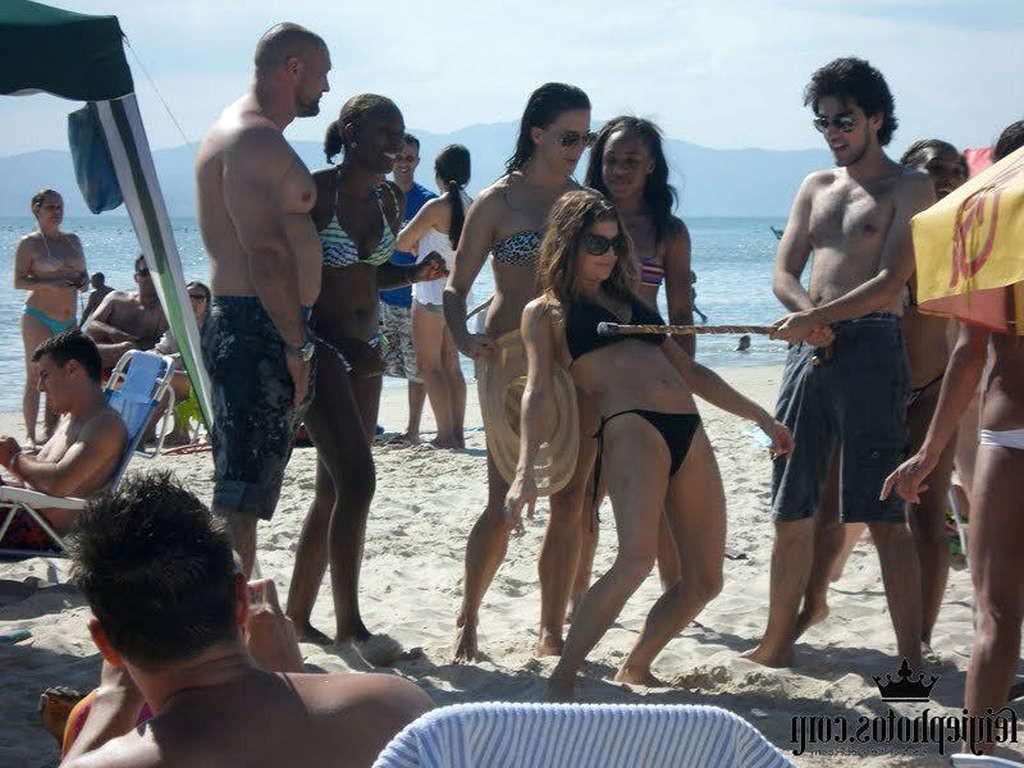 16P Stacy Ferguson showing sexy body and hot ass in thong on beach