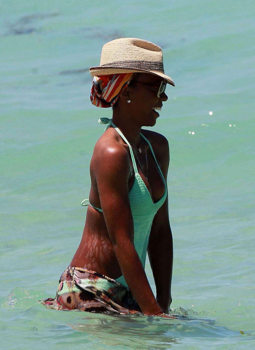 16P Kelly Rowland in see thru to thong and posing in bikini