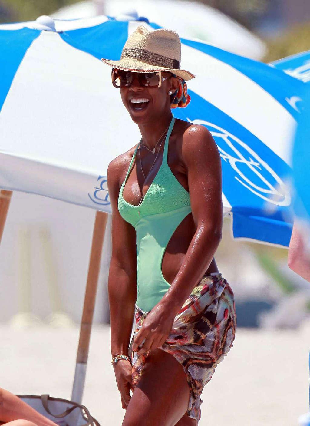 16P Kelly Rowland in see thru to thong and posing in bikini