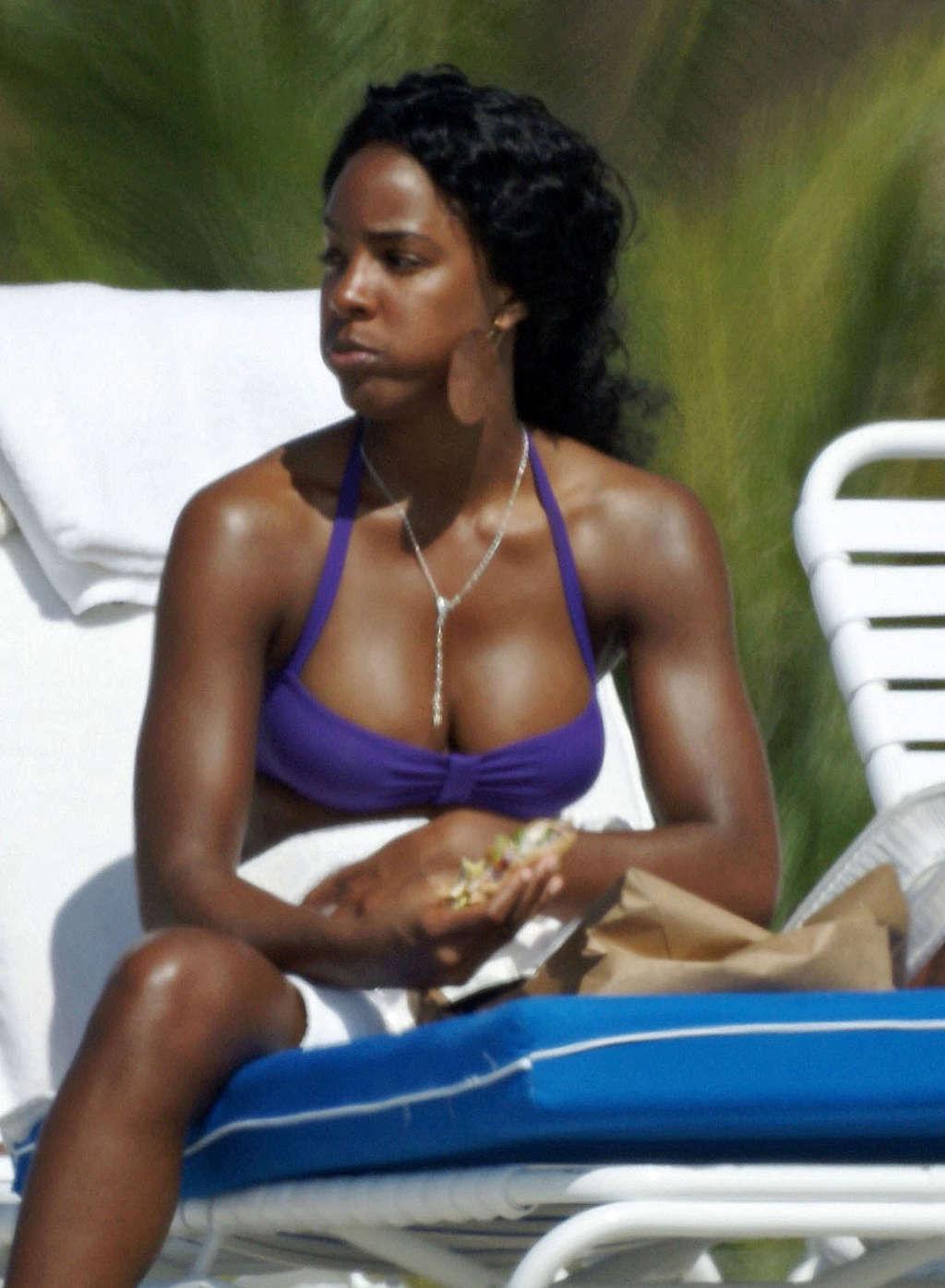 16P Kelly Rowland in see thru to thong and posing in bikini