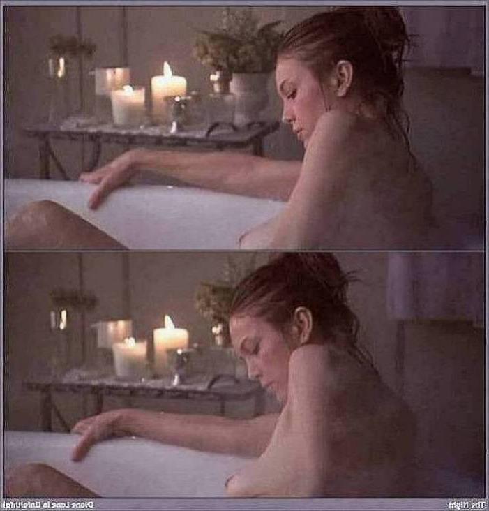 5P actress Diane Lane bathing with a glass of wine