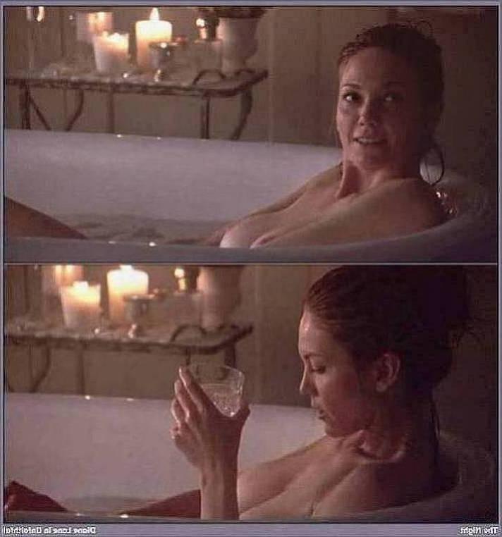 5P actress Diane Lane bathing with a glass of wine