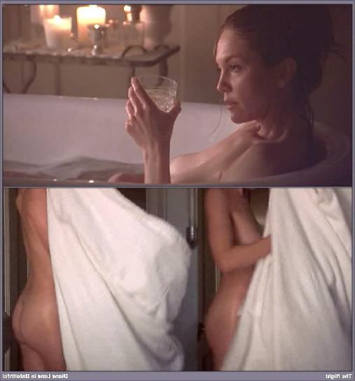 5P actress Diane Lane bathing with a glass of wine