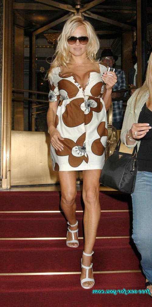 16P Pamela Anderson in tight silver bathing suit and mini skirt