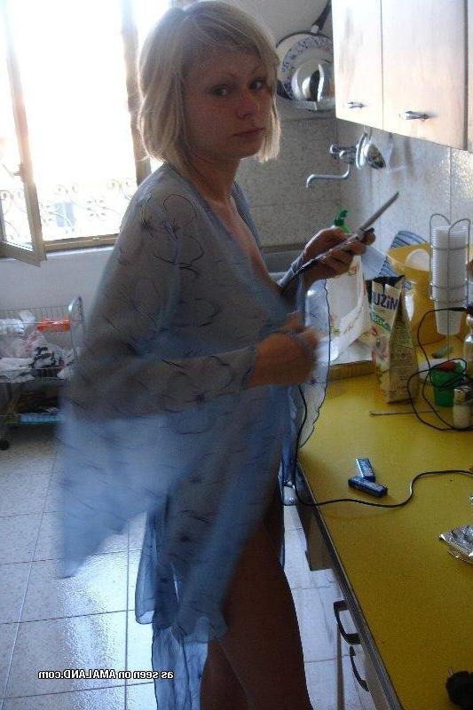10P Collection of a slim blonde wife posing at home