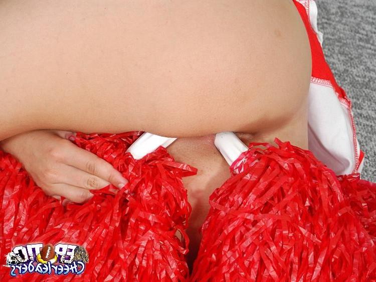 15P Cutie blonde cheerleader stripping and fucking a large dildo on the floor