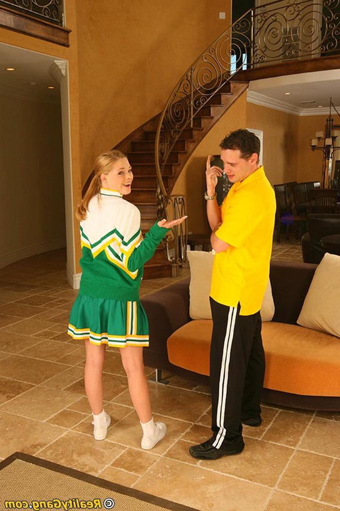 19P Cute redhead cheerleader doing the coach