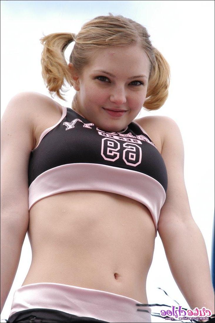 15P Cute cheerleader Chloe flashing on the playground