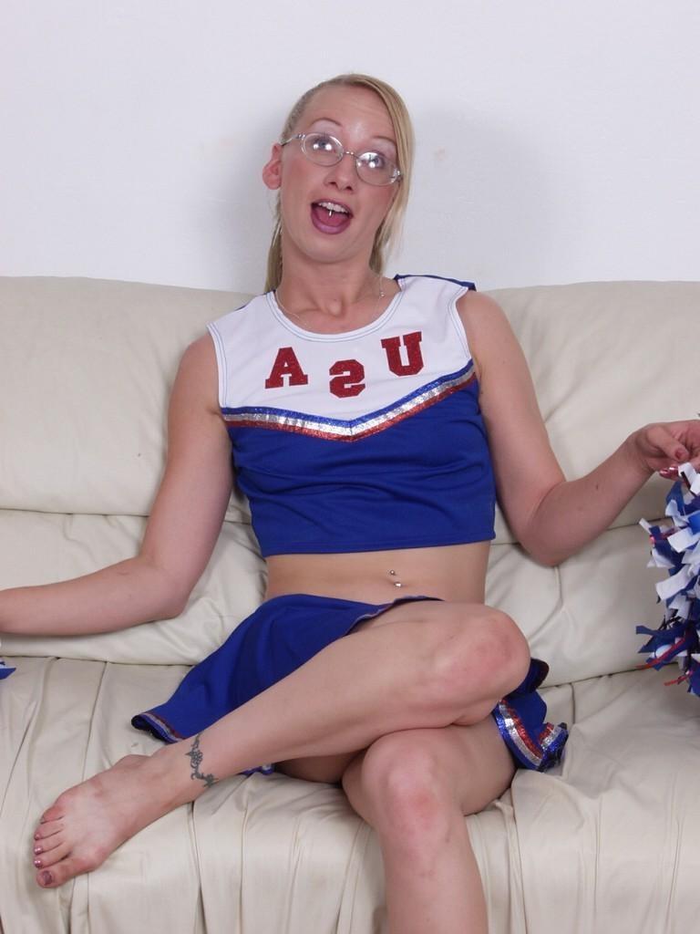 20P Blonde cheerleader loves to tease while spreading her twat