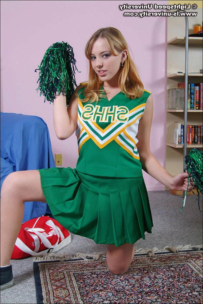 17P Kinky cheerleader gets naked and plays with a dildo