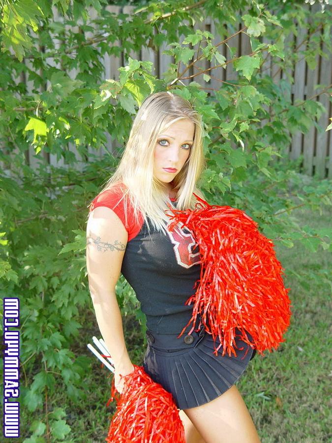20P Hot busty cheerleader filled with sticky sperm