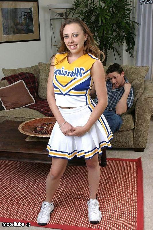 17P Beautiful busty cheerleader taking on two hard massive schlongs