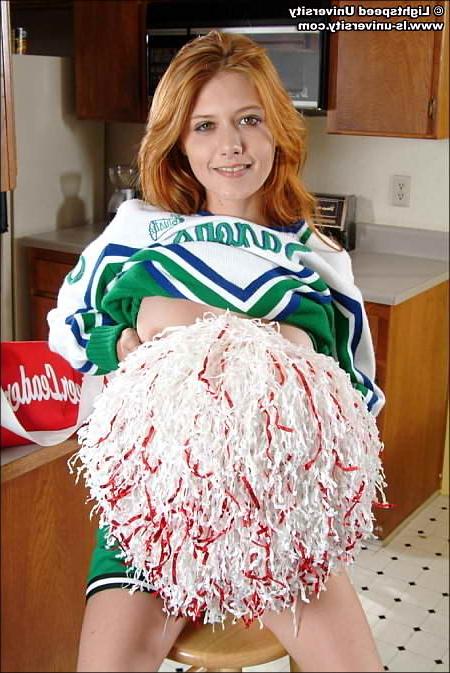 20P redhead cheer spreads tightness and rubs clit