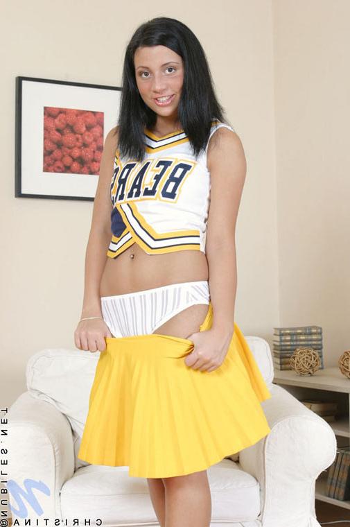 16P Dark haired cheerleader teen shows her panties /