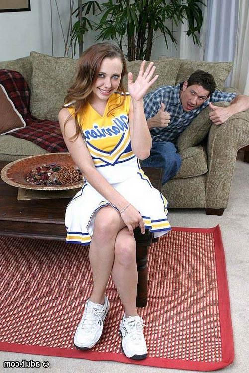 17P Cute busty cheerleader takes on two hard massive cocks